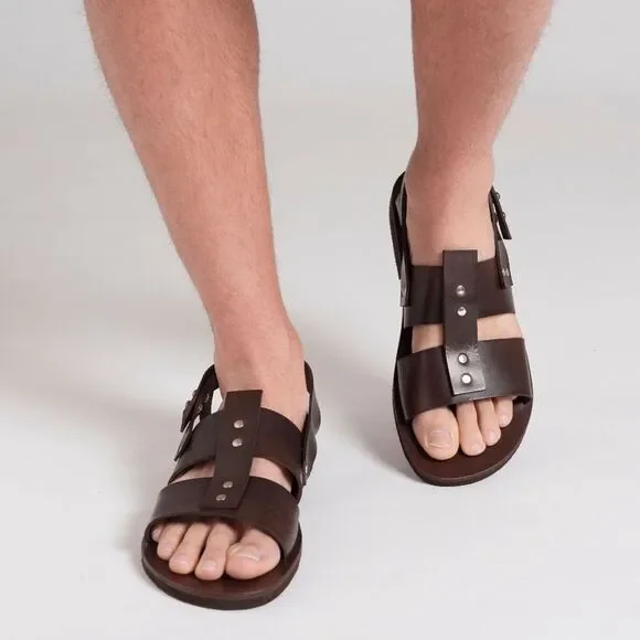 Cydwoq Men’s Leather Slingback Sandals Brown Handmade in New York size 45 US 11 - Picture 4 of 14